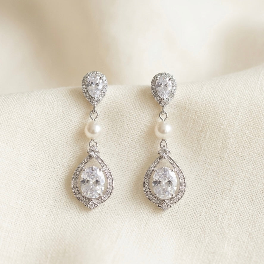 Bridal Teardrop Earrings Crystal Pearl Wedding Jewelry