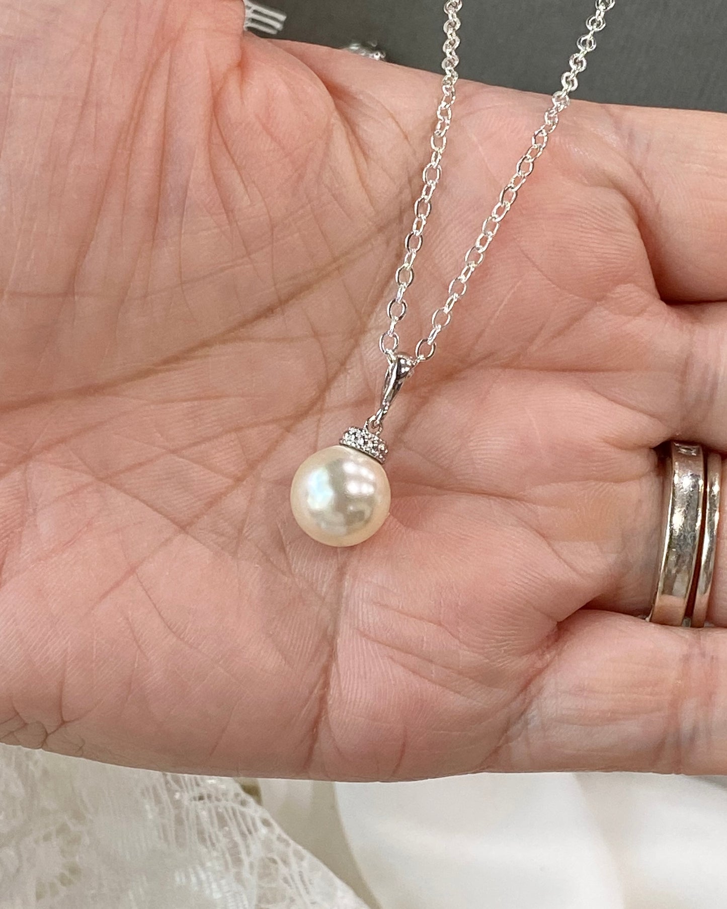 Wedding Bridal Cream Pearl Necklace and Stud Earrings Set