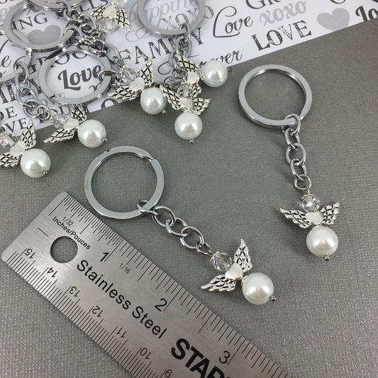 Angel Key Chain White Pearl Religious Baptisms Confirmations Gifts Wedding Favors