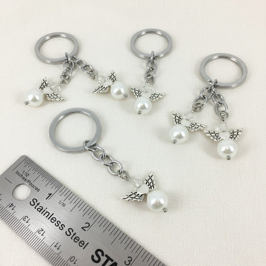 Angel Key Chain White Pearl Religious Baptisms Confirmations Gifts Wedding Favors