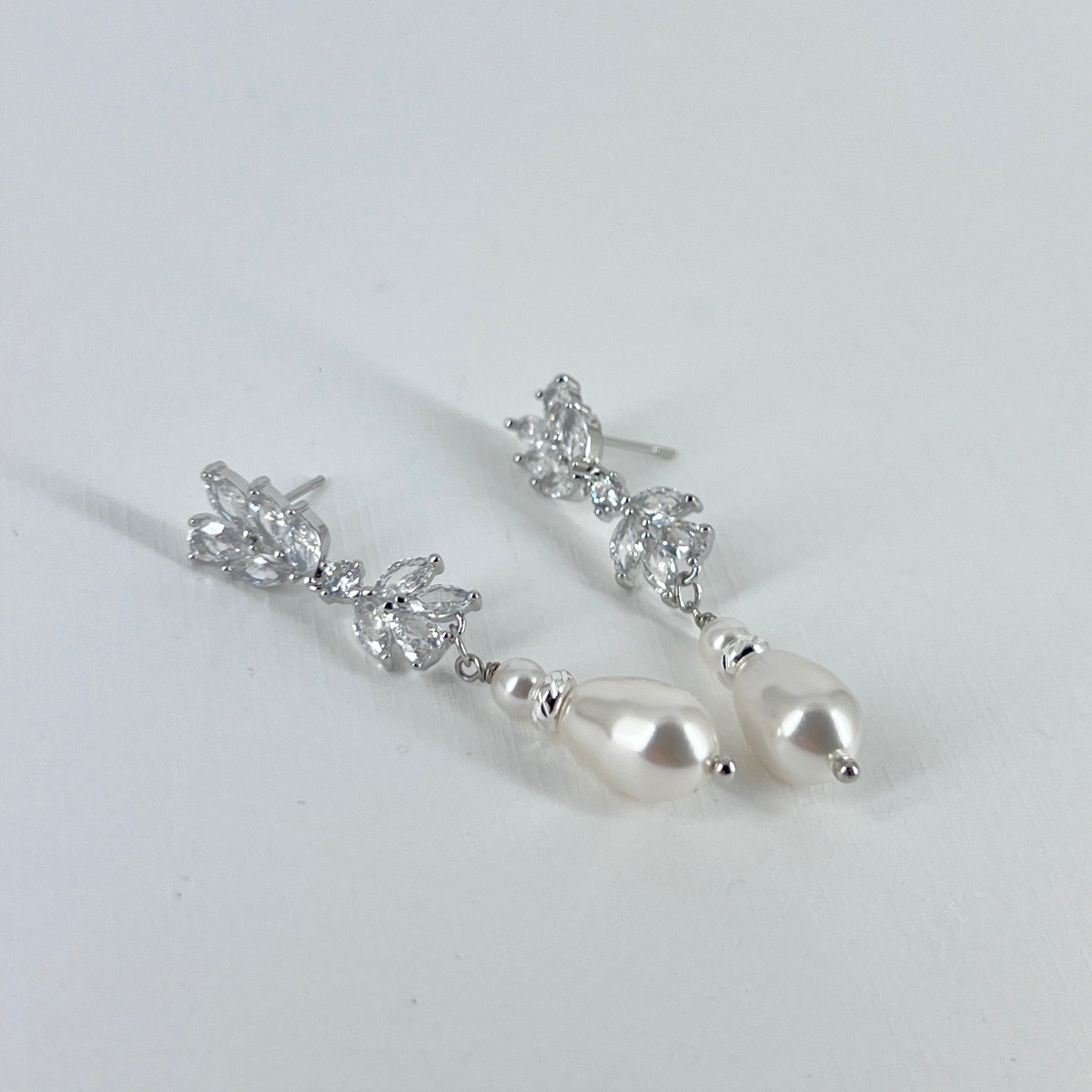 Bridal Wedding Floral Marquise Crystal and Pearl Necklace Earrings Set