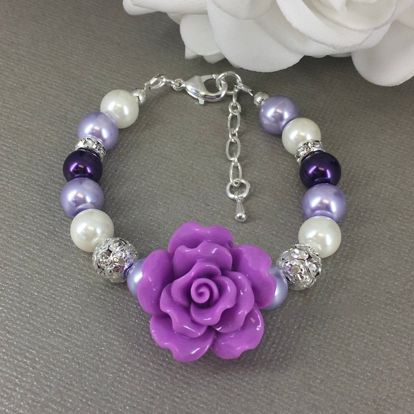 Shades of Purple Pearl with Lavender Rose Necklace Bracelet Earrings