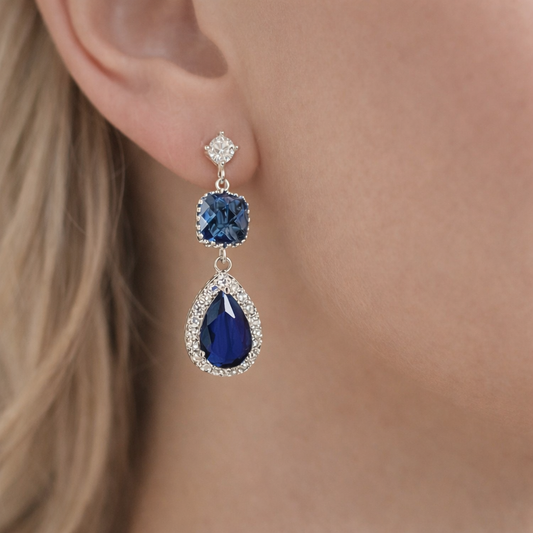 Sapphire Blue Teardrop Crystal Drop Earrings