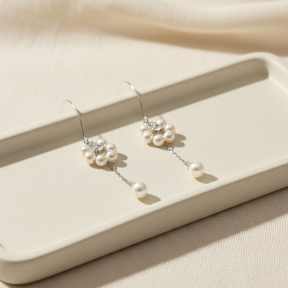 Pearl Crystal Bridal Drop Earrings Wedding Dangle Jewelry