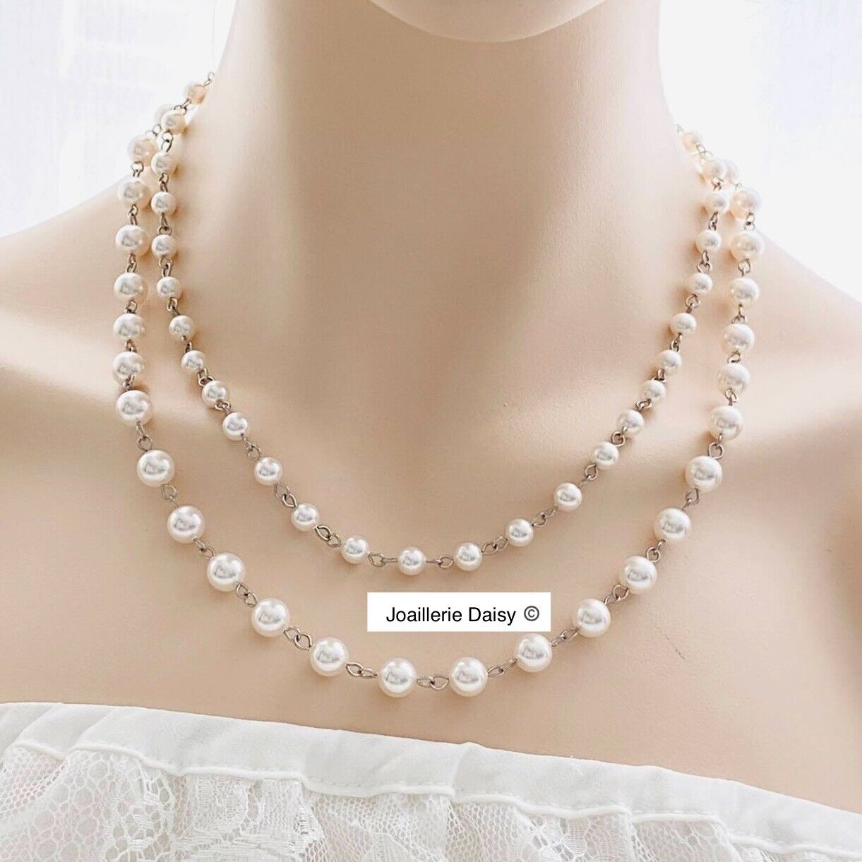 Wedding Bridal Double Layer Austrian Crystal Pearl Necklace
