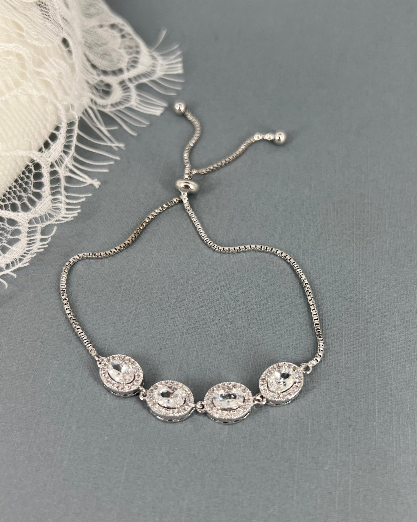 Wedding Bridal Cubic Bridesmaids Oval Adjustable Bracelet