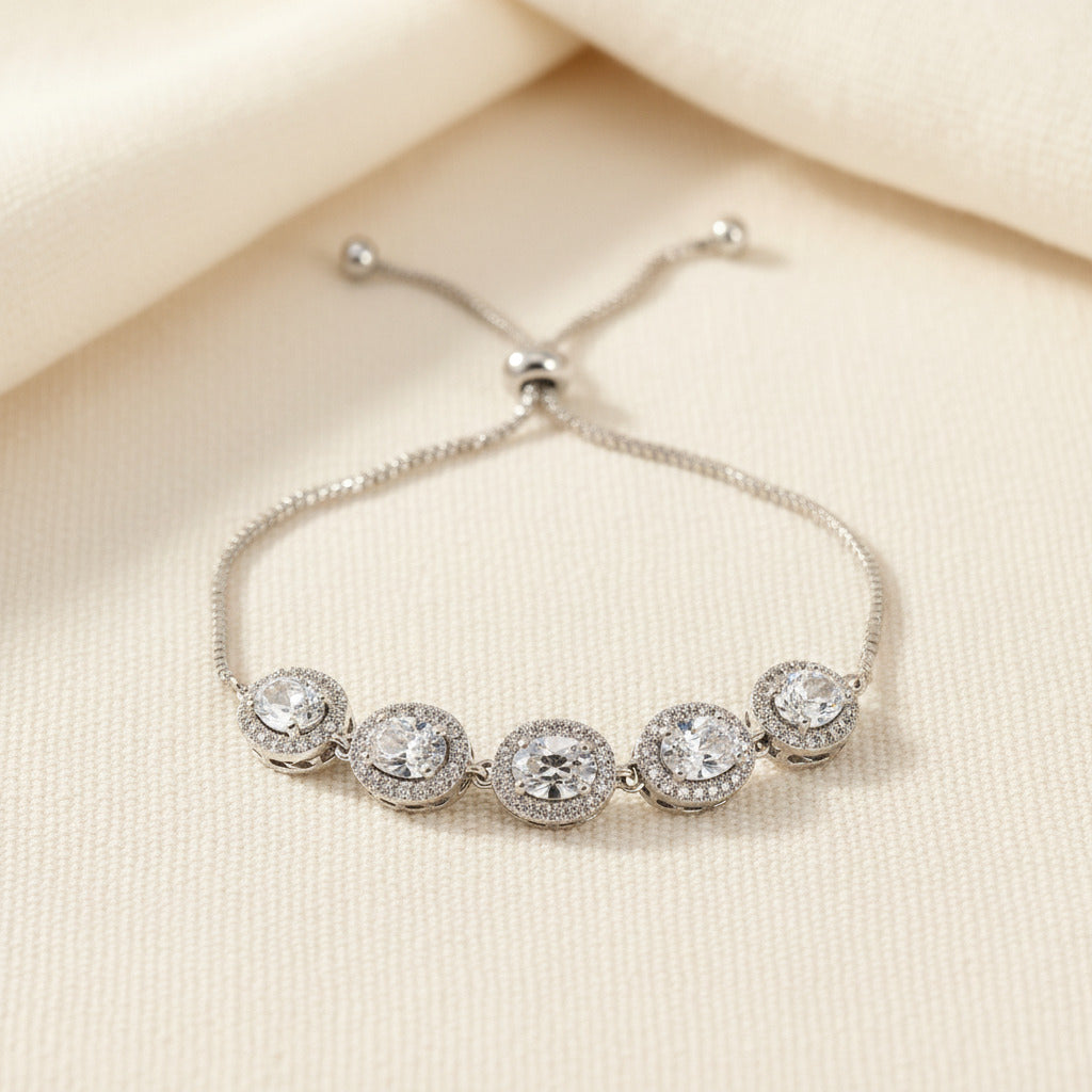 Wedding Bridal Crystal Oval Adjustable Bracelet