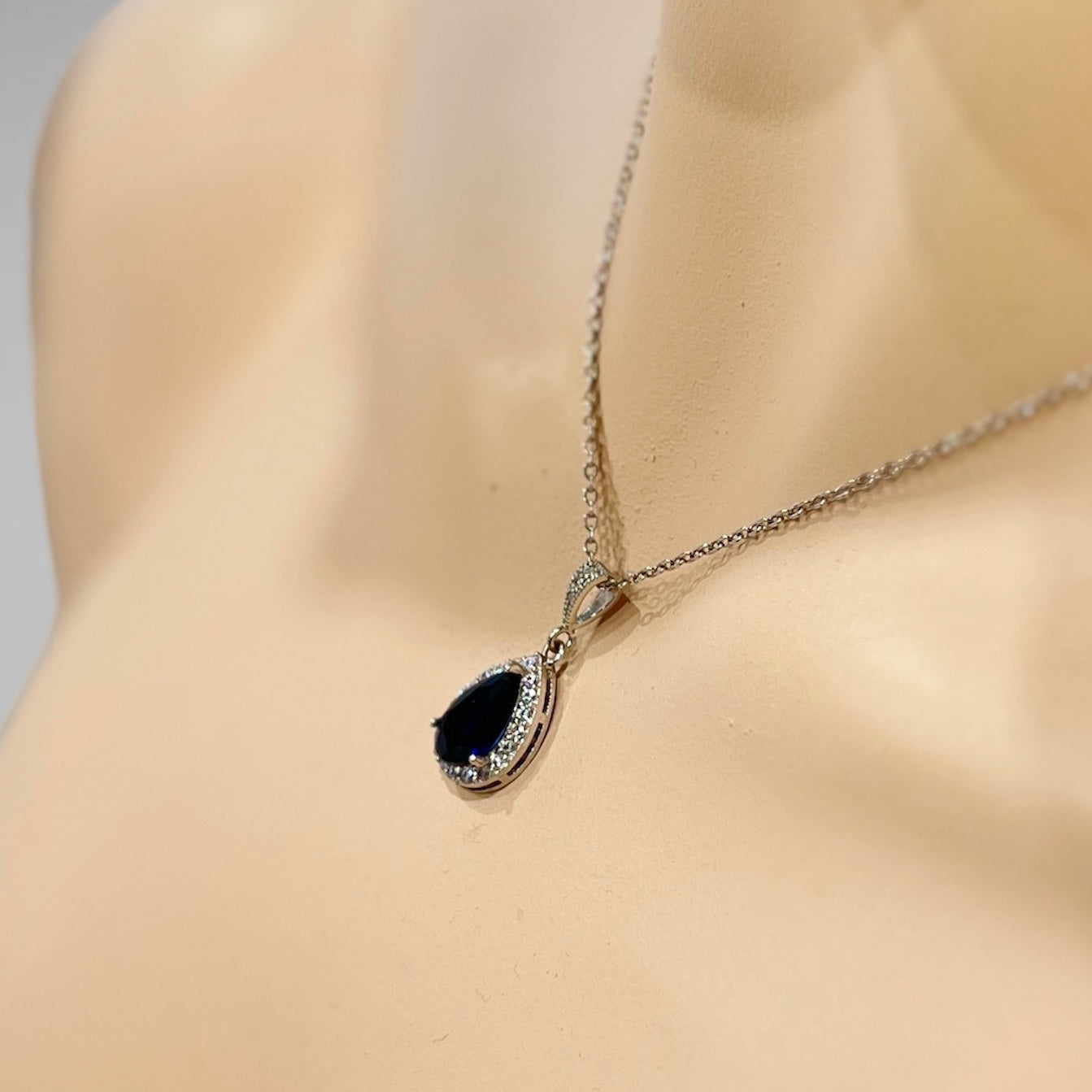Bridal Wedding Necklace Earrings Set with Sapphire Blue Teardrop