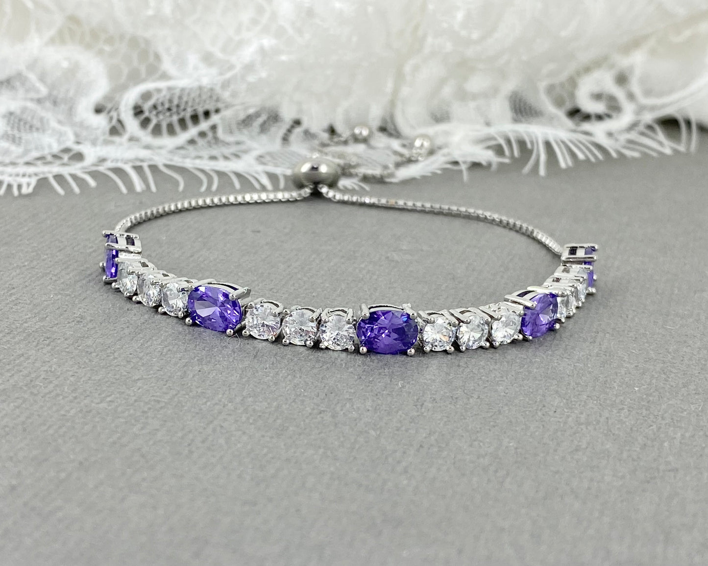 Wedding CZ Amethyst Purple Adjustable Bracelet