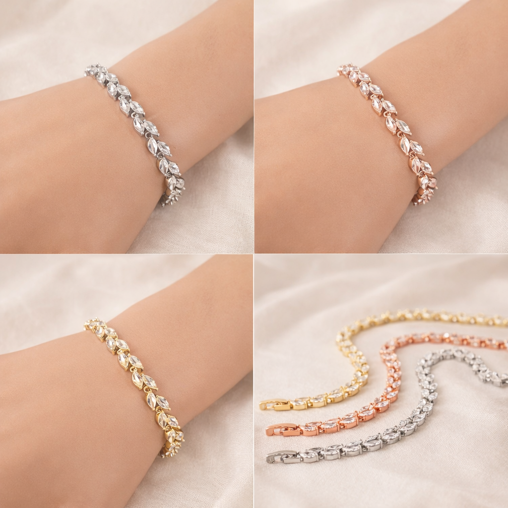 Bracelet tennis Cathy CZ marquise et perles