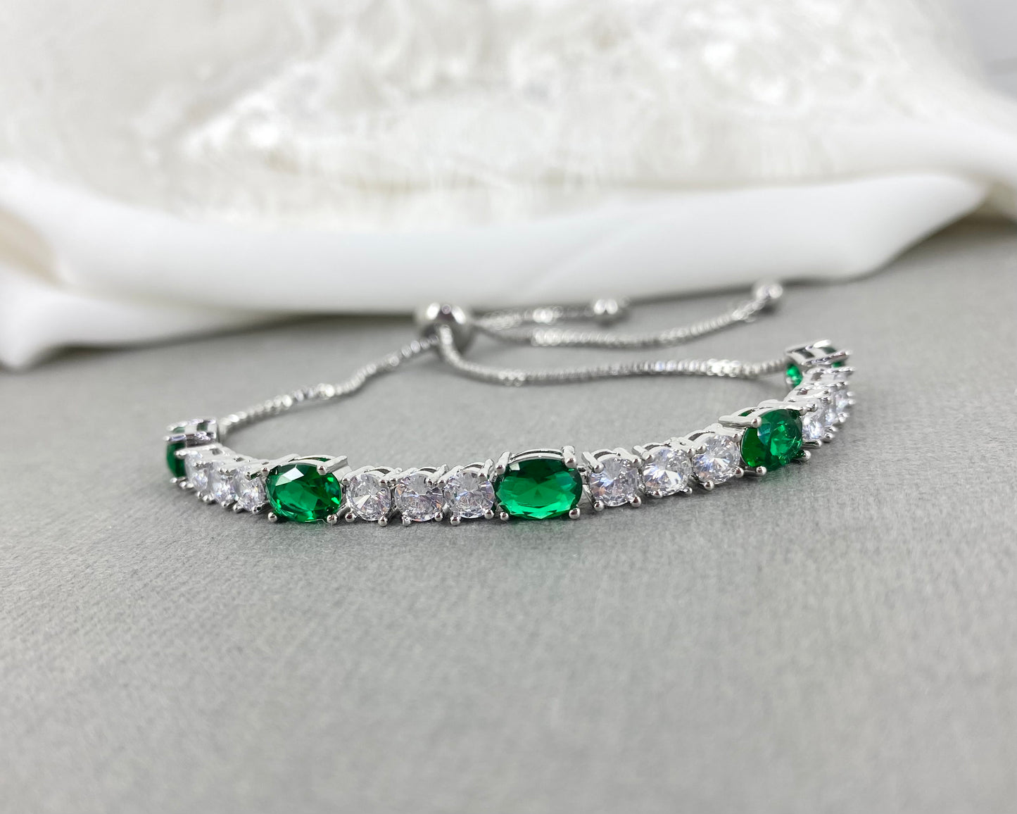 Wedding Bridal Cubic Emerald Green Adjustable Bracelet