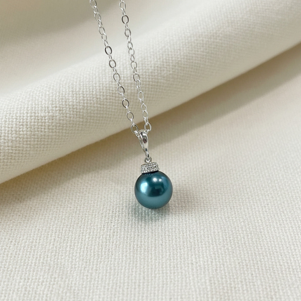 Wedding Bridal Teal Pearl Necklace and Stud Earrings Set