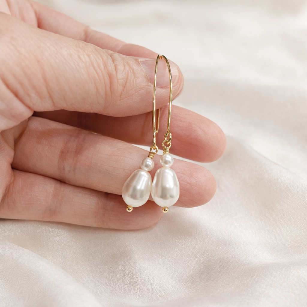 Minimal White Pearl Dangle Earrings Gift