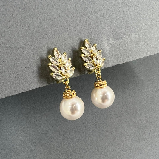 Wedding Bridal Marquise Pearl Dangle Clip-on Earrings