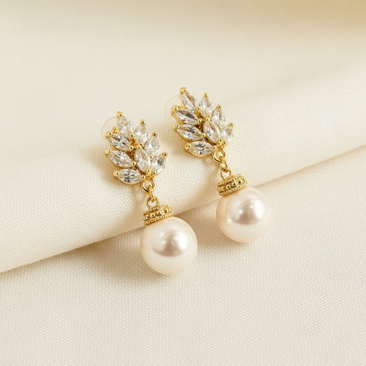 Wedding Bridal Marquise Pearl Dangle Clip-on Earrings