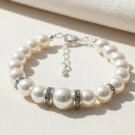 Bracelet de perles de cristal autrichien blanc Cadence