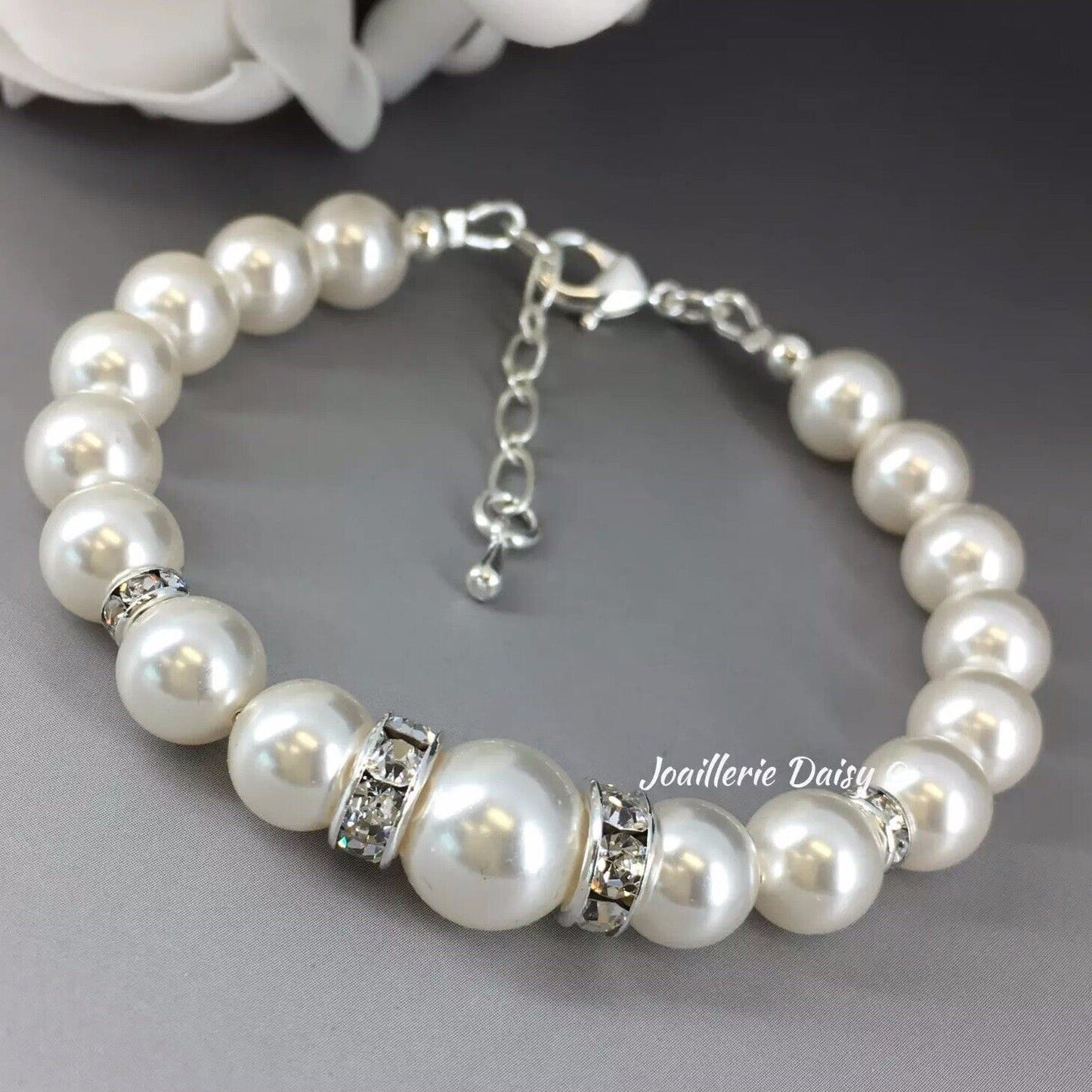 Wedding Bridal White Austrian Crystal Pearl Bracelet Earrings Set