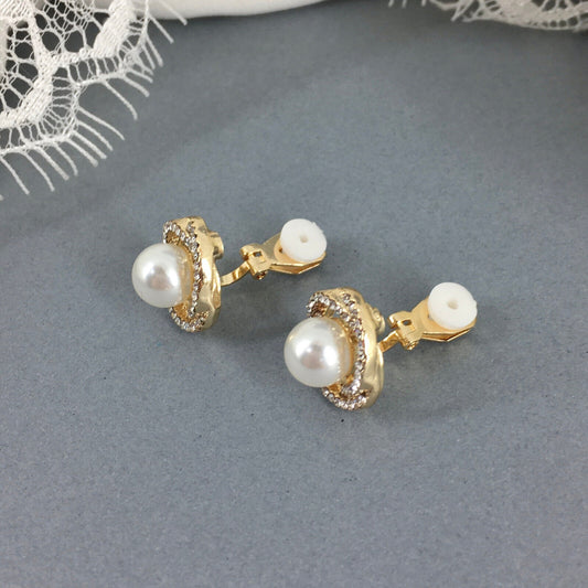 Wedding Bridal 18K Gold Plated Clip-on Earrings