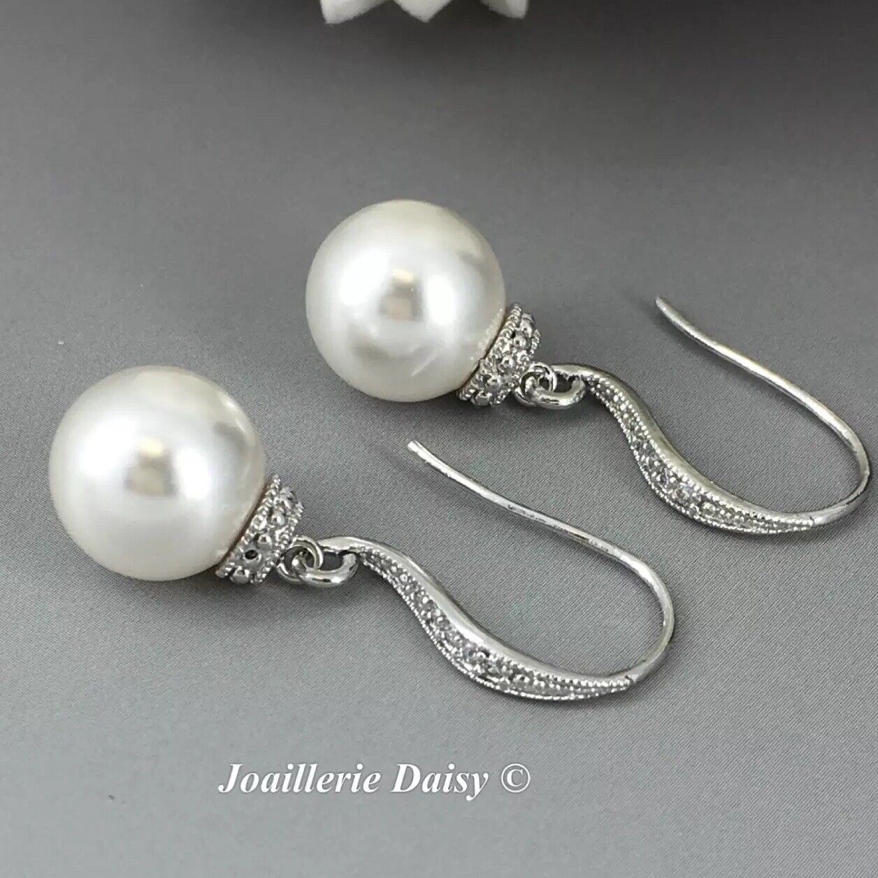 Wedding Bridal Bridesmaids CZ Classic 10mm Pearl Dangle Earrings