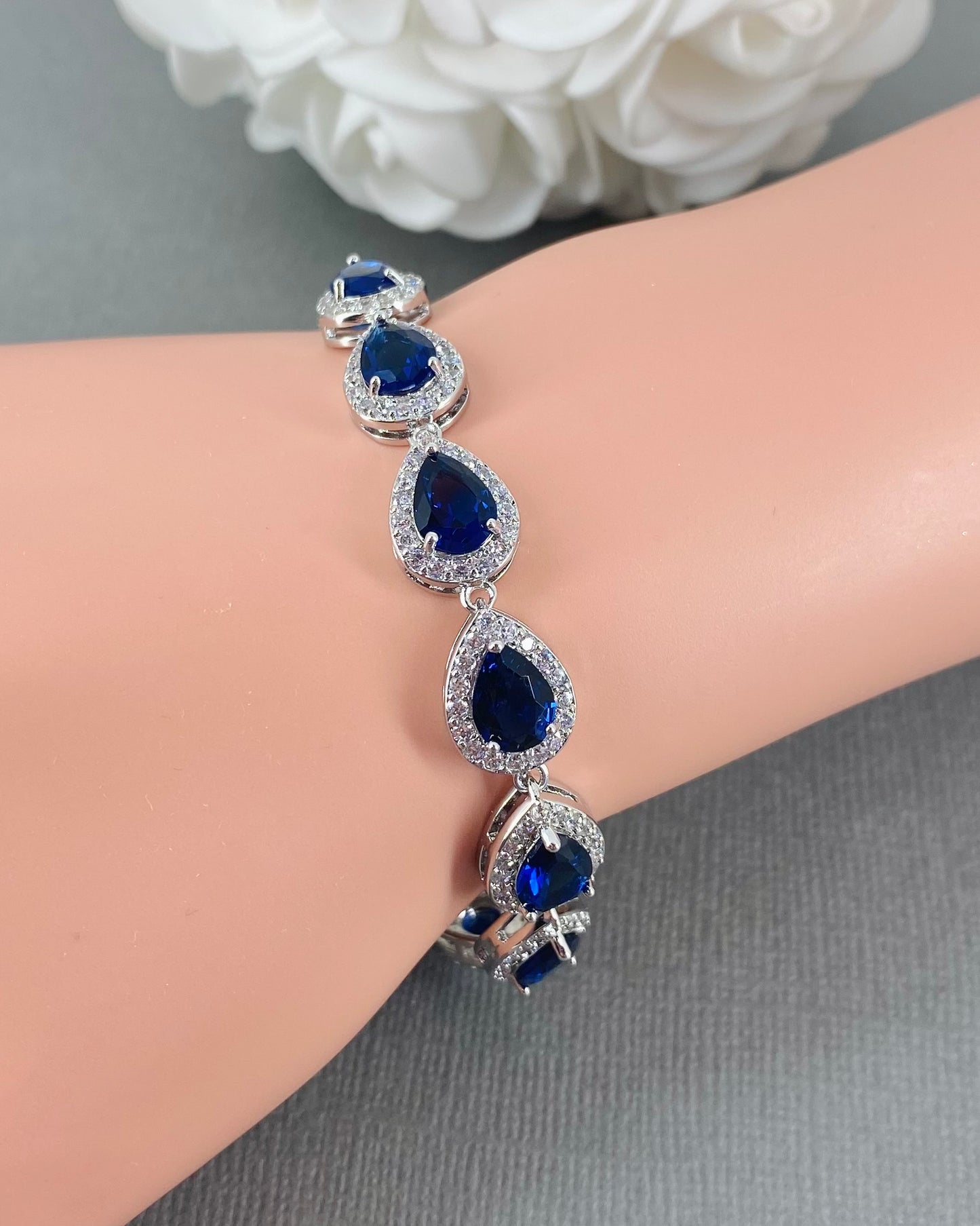 Cori CZ Rose Gold Plated Sapphire Blue Teardrop Bracelet
