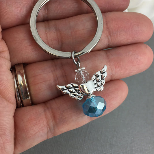 Angel Key Chain Baby Blue Crystal Religious Baptisms Confirmations Gifts and Wedding Favors