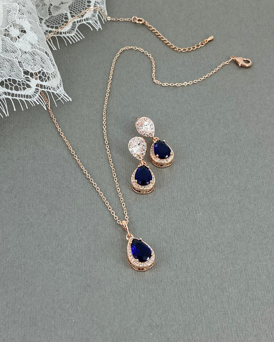 Logan 2pcs CZ Sapphire Blue Necklace and Earrings Set
