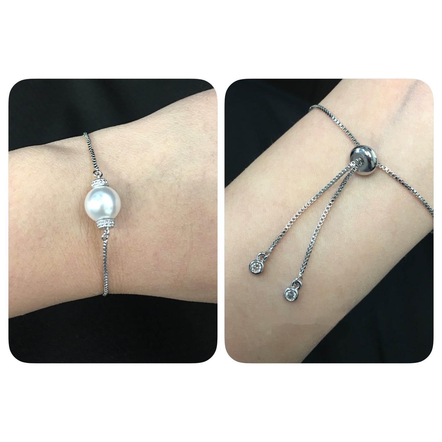 Wedding Bridal Bridesmaids White Austrian Pearl Adjustable Bracelet