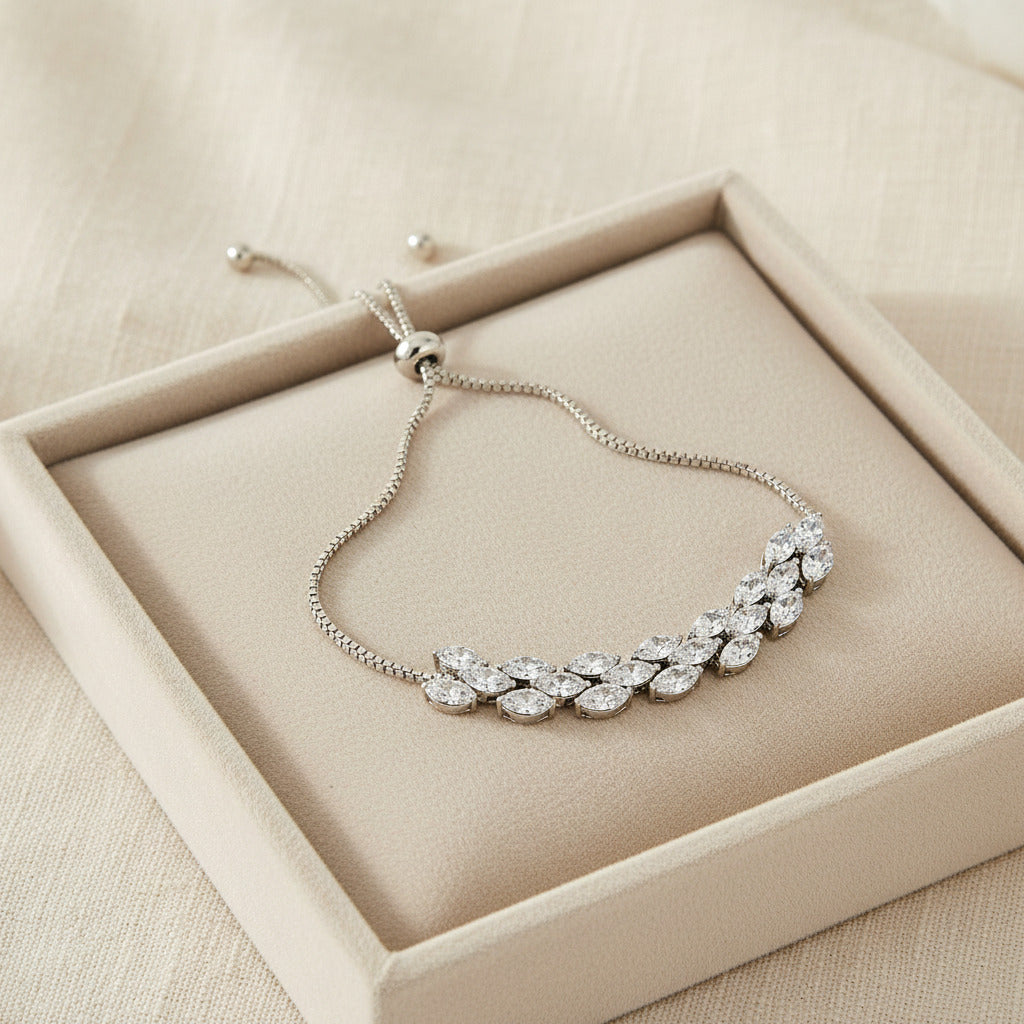 Wedding Bridal Leaf Crystal Adjustable Bracelet