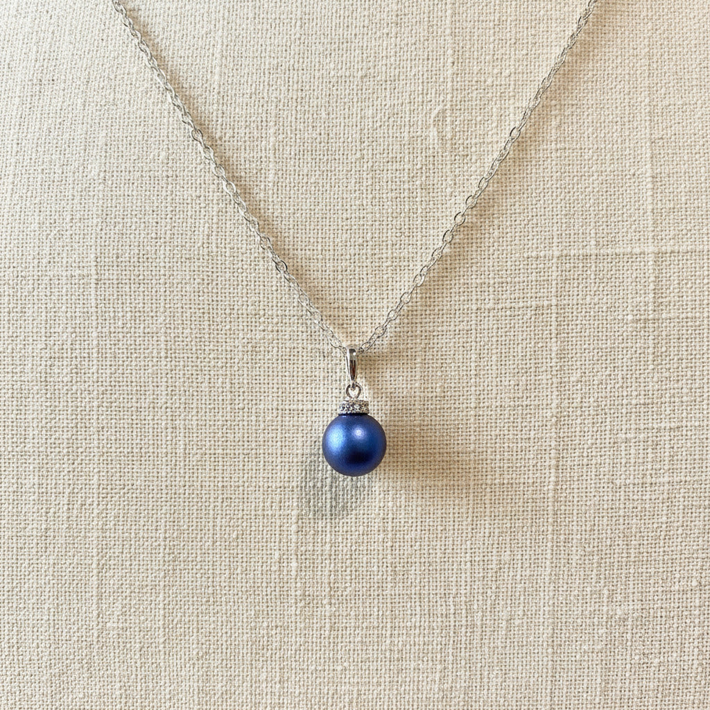 Wedding Bridal Royal Blue Pearl Necklace and Stud Earrings Set