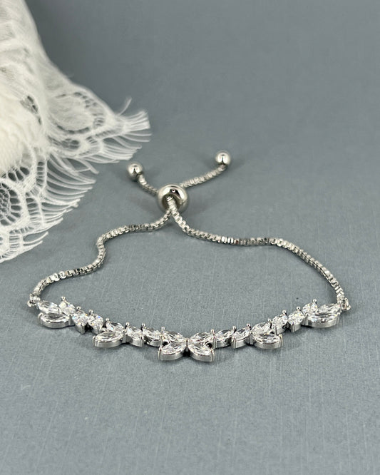 Wedding Bridal Cubic CZ Floral Adjustable Bracelet