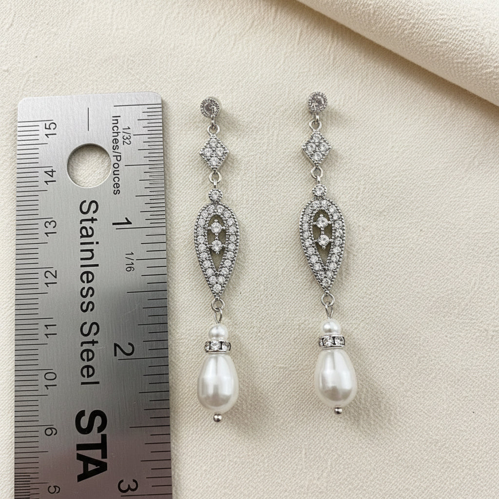 Wedding Bridal Vintage Style CZ Pearl Earrings