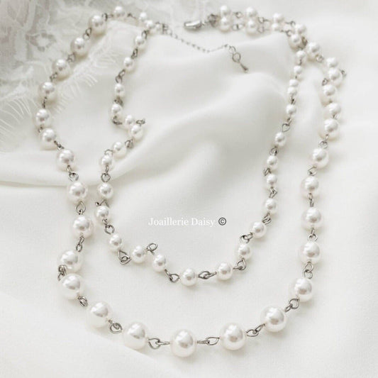 Wedding Bridal Double Layer Austrian Crystal Pearl Necklace