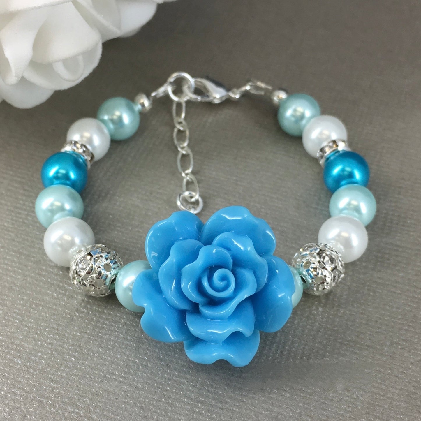 Ocean Inspired Shades of Blue Resin Flower Necklace Bracelet Earrings