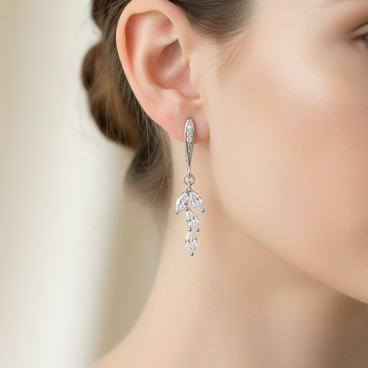 Wedding Bridal Small Leaf Dangle Earrings