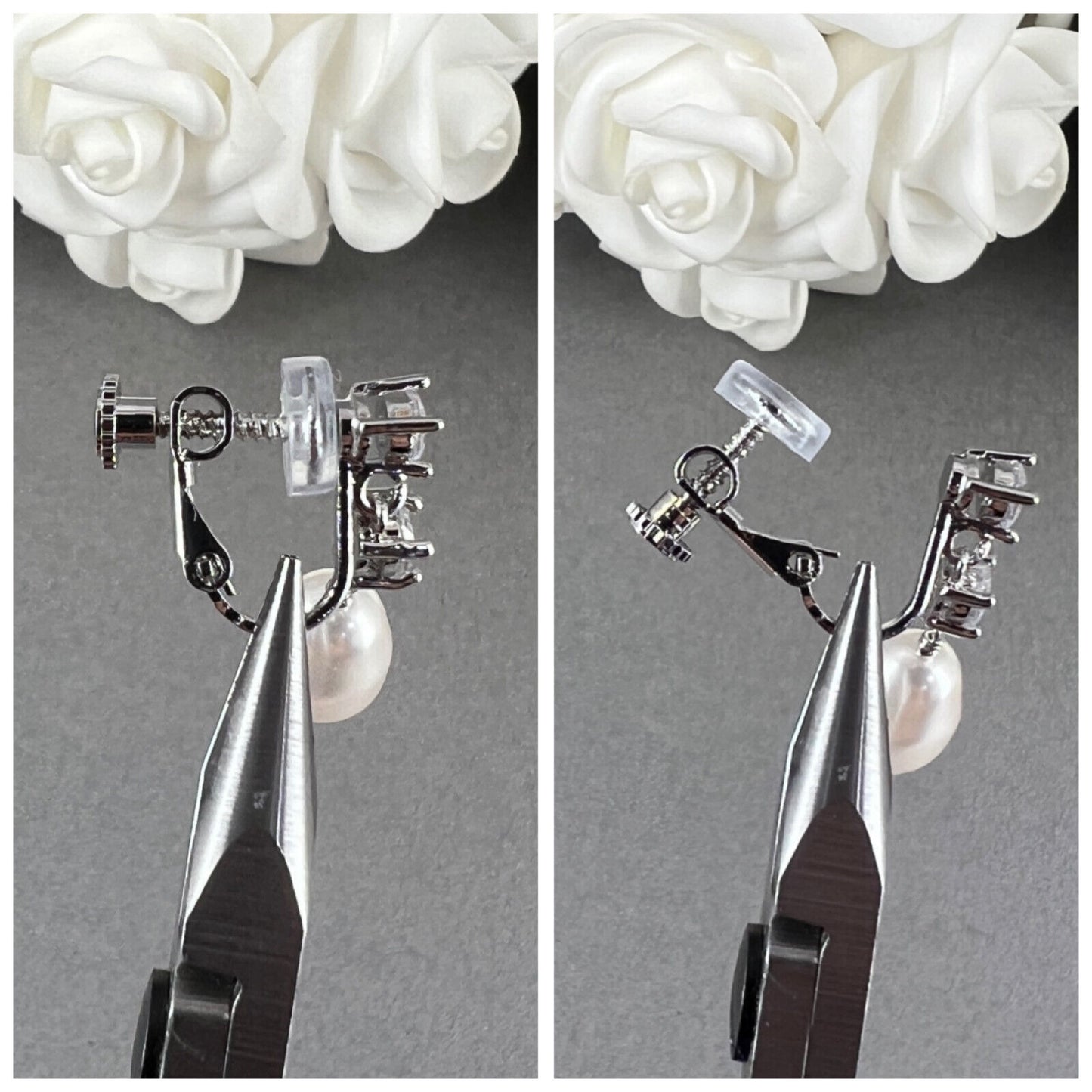 Boucles d'oreilles à clip pendantes en perles de poire Meera