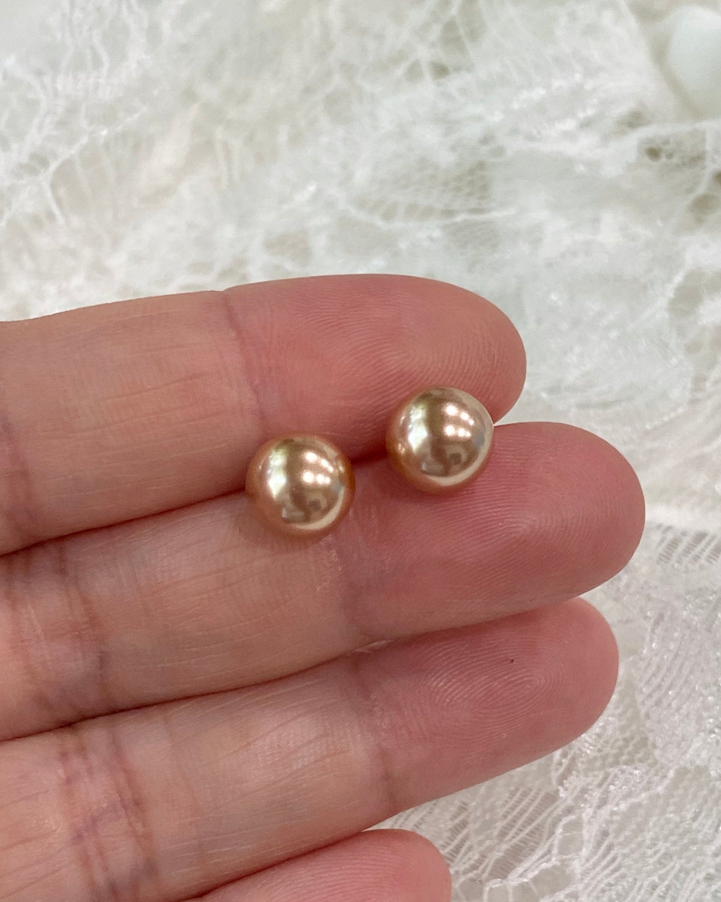 Wedding Bridal 2pcs CZ Rose Gold Pearl Necklace and Stud Earrings Set