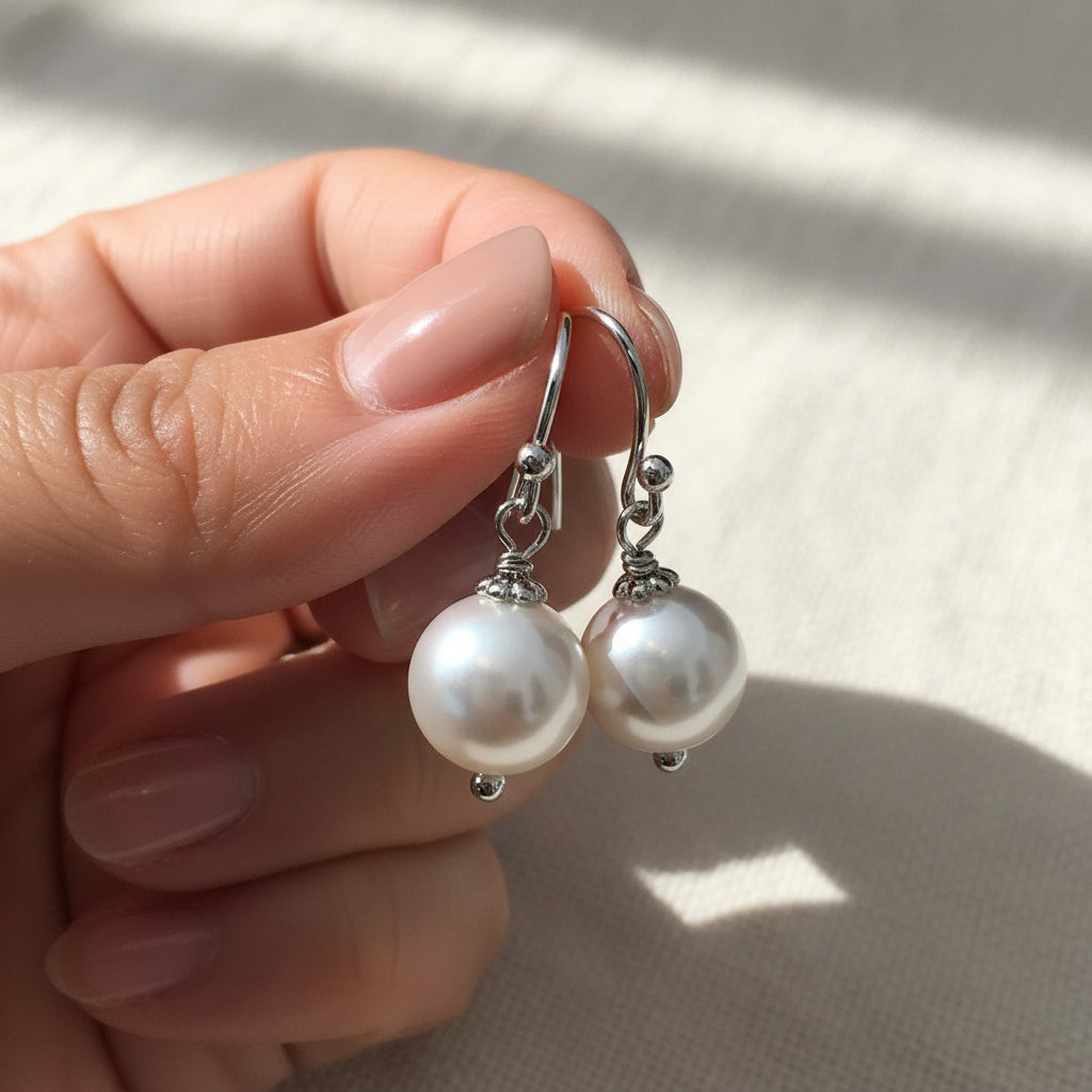 Boucles d'oreilles pendantes avec perles 10 mm Abrielle