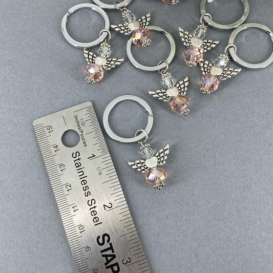 Angel Key Chain Pink Crystal Religious Baptisms Confirmations Gifts and Wedding Favors