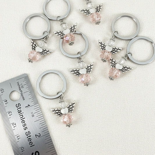 Angel Key Chain Pink Crystal Religious Baptisms Confirmations Gifts and Wedding Favors