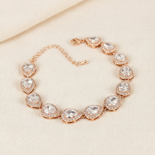 Wedding Bridal Cubic Rose Gold Plated Full Teardrop Bracelet