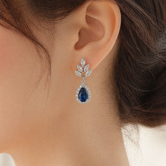 Sapphire Blue Bridal Teardrop Earrings