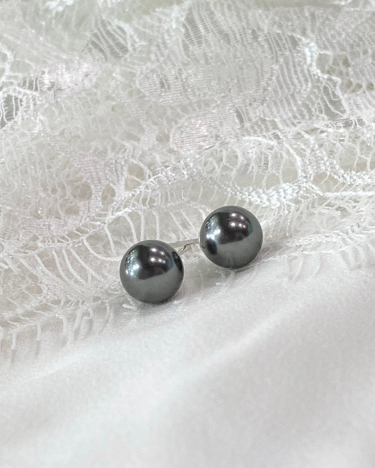Wedding Bridal Charcoal Pearl Necklace and Stud Earrings Set
