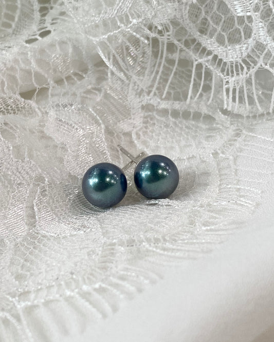 Wedding Bridal Teal Pearl Necklace and Stud Earrings Set