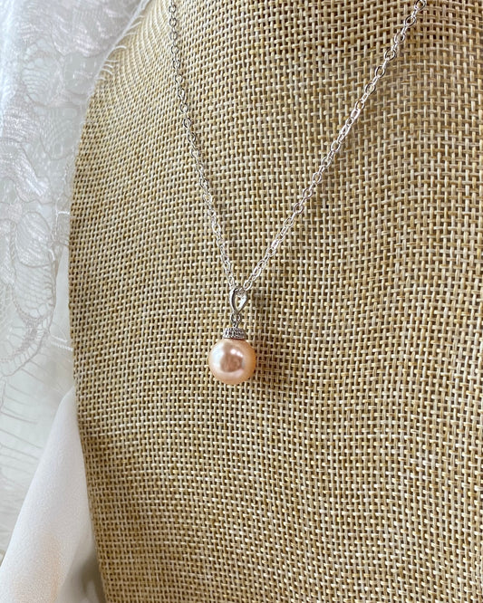 Wedding Bridal Peach Pearl Necklace and Earrings Set