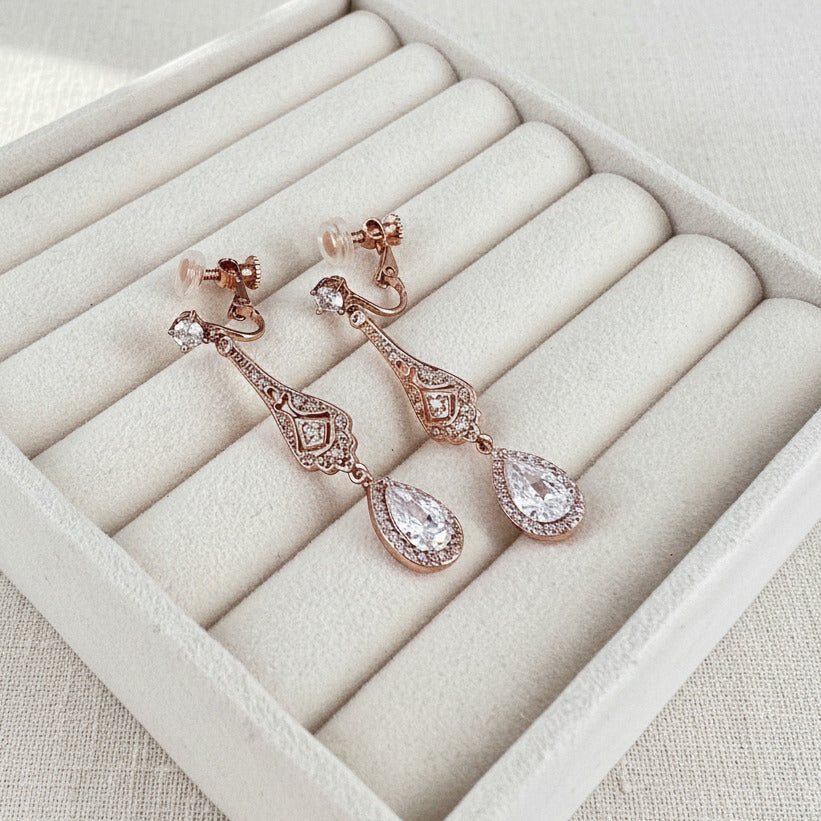 Teardrop Crystal Bridal Clip On Earrings