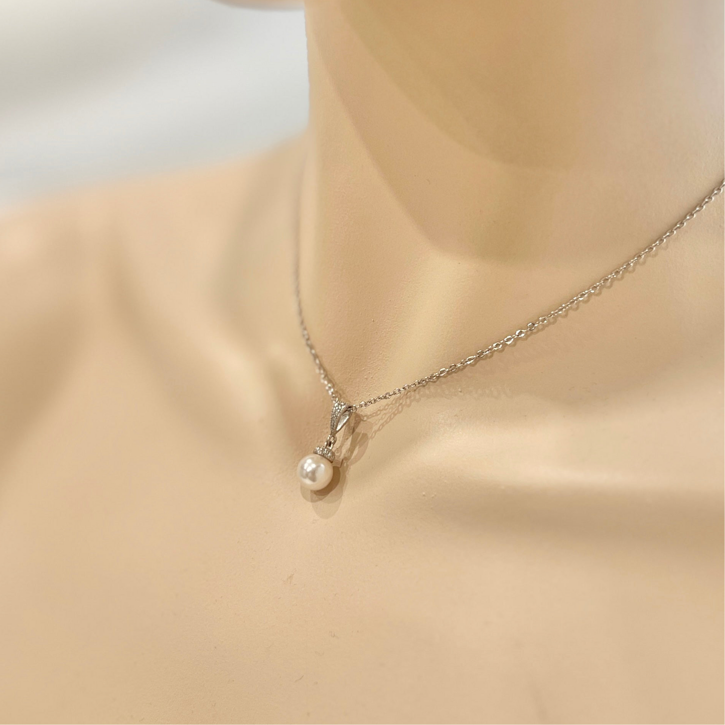 Wedding Minimalist Pearl Dangle Bridal Earrings Necklace
