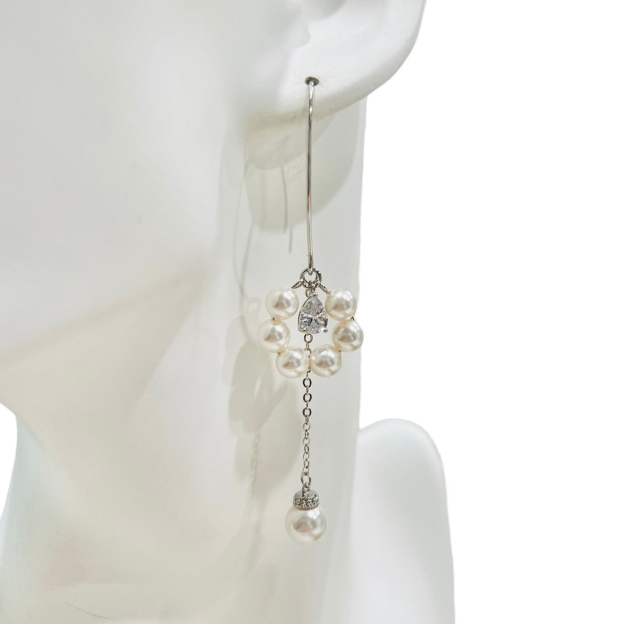 Wedding Bridal Flower Pearl Long Earrings