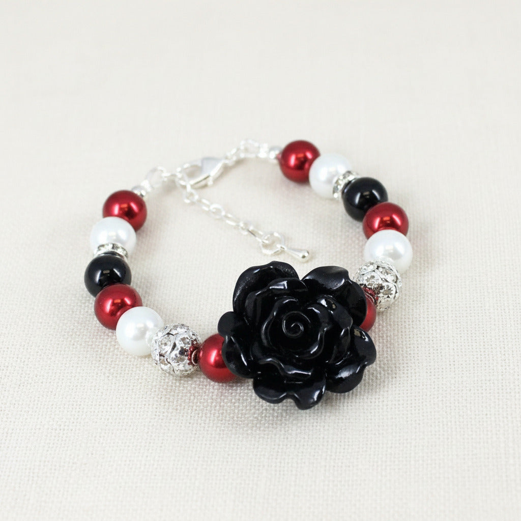 Red White Black Pearl with Resin Flower Necklace Bracelet Earrings