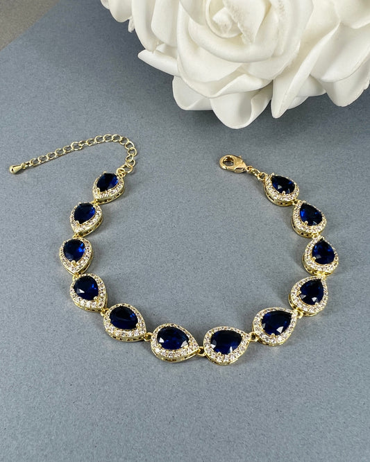 Wedding Bridal Cubic Sapphire Blue Teardrop Bracelet
