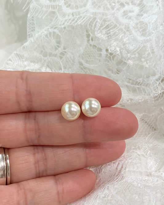 Wedding Bridal Cream Pearl Necklace and Stud Earrings Set